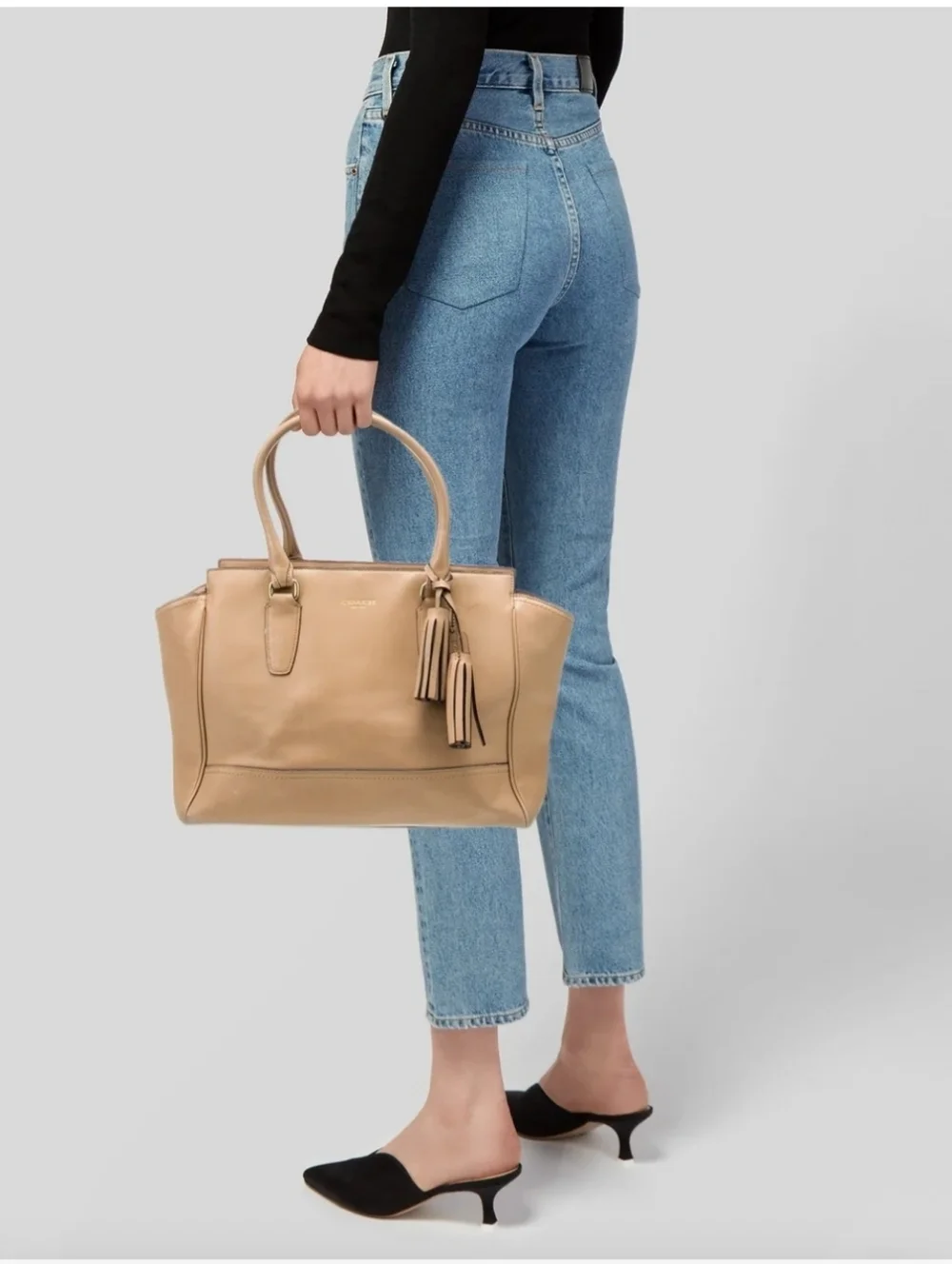 Coach Tan Leather Tote with Tassel Charm